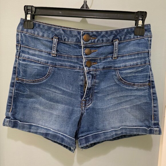 Refuge High-Rise Button Fly Jean Shorts – Size 4, Blue Denim - Picture 1 of 11